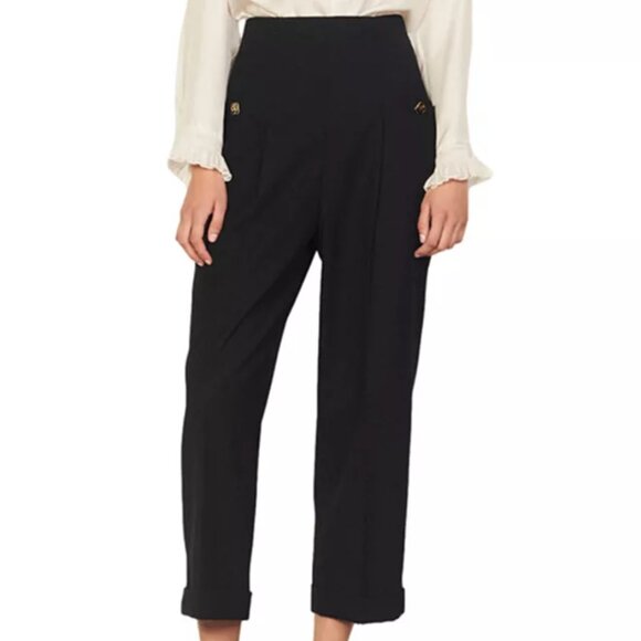 Sandro Gary Wool Blend High Waist Black Classic Trousers - Picture 1 of 14